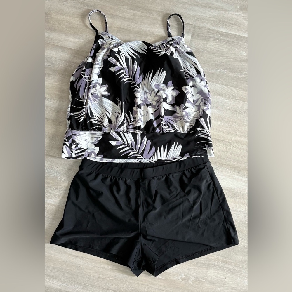 Floral Black and Purple Women's Swim Set